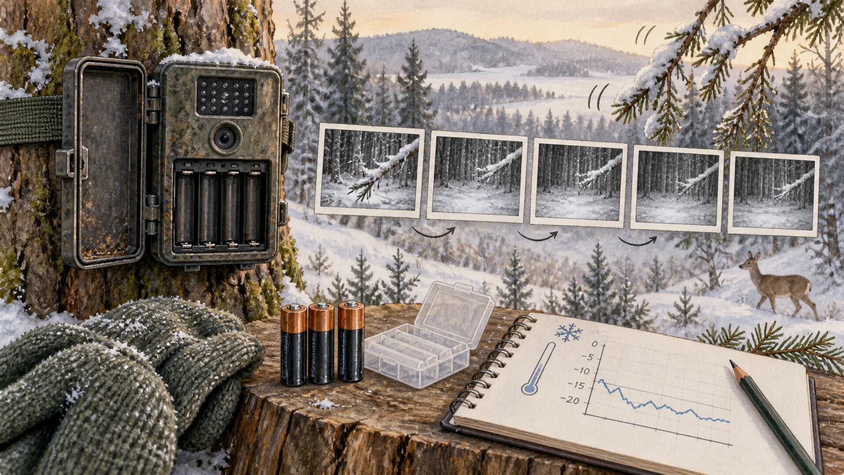 Gezeichnete Feldjournal-Illustration zum Artikel probleme – batterien-schnell-leer.