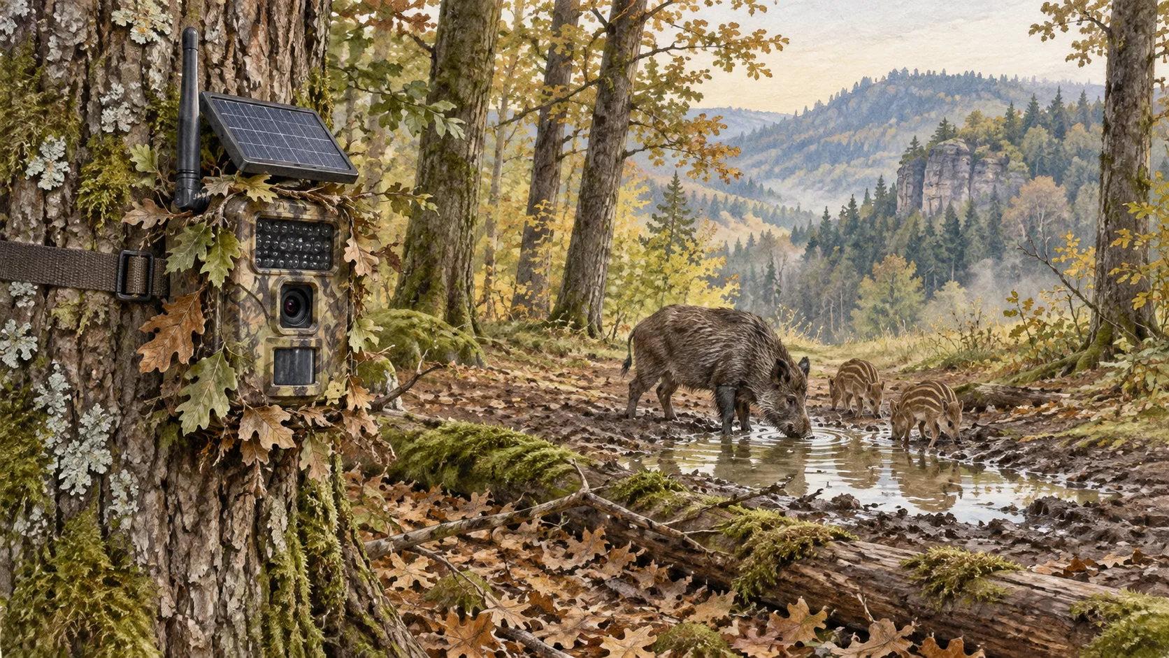 Gezeichnete Feldjournal-Illustration zum Artikel aufbau – tarnen.