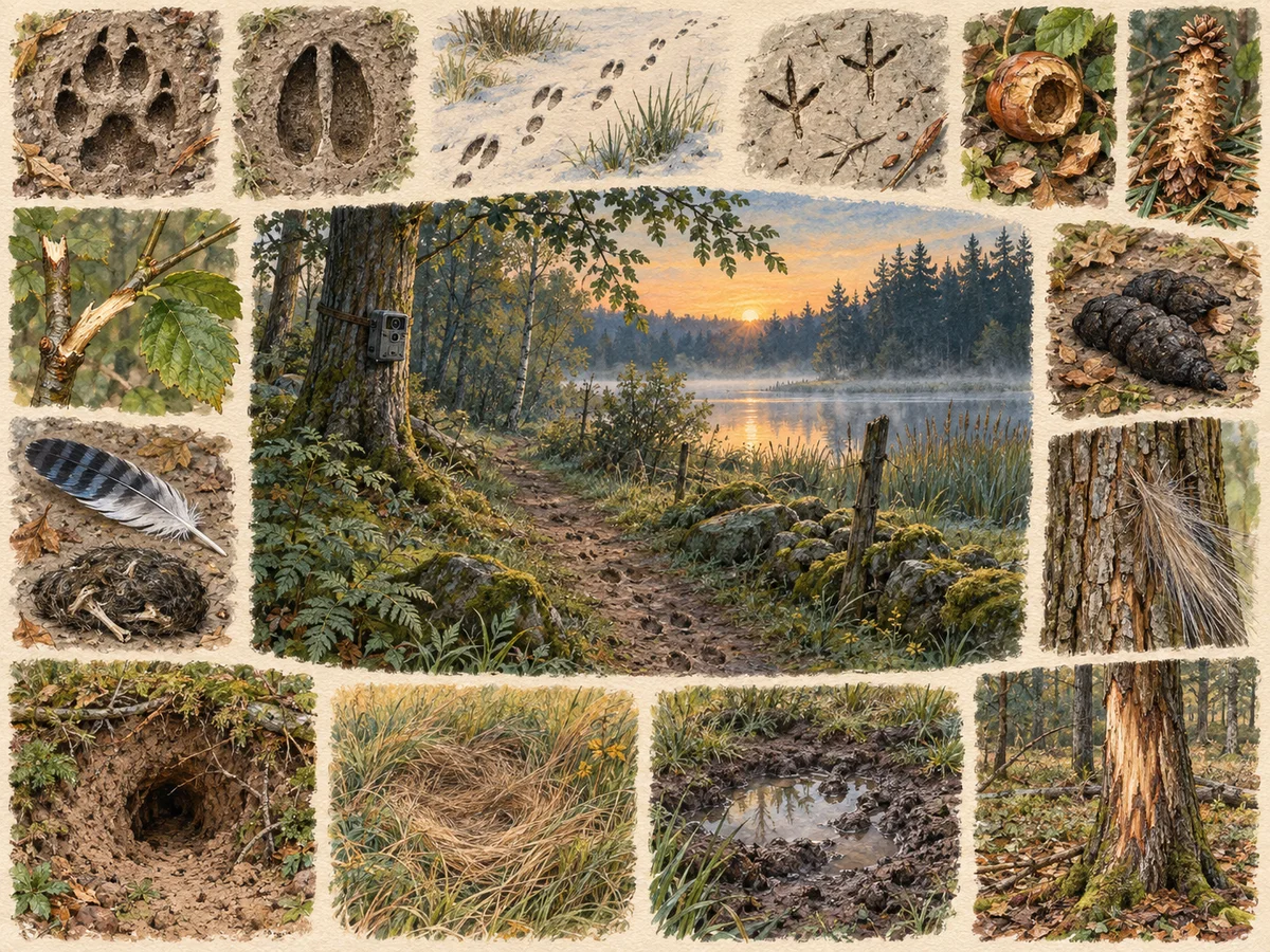Gezeichnete Feldjournal-Illustration zum Artikel spuren-lesen.