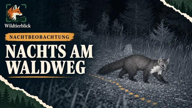 Vorschaubild: Steinmarder auf einem Waldweg bei Nacht