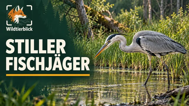 Vorschaubild: Graureiher am Waldgewässer vor der Wildkamera